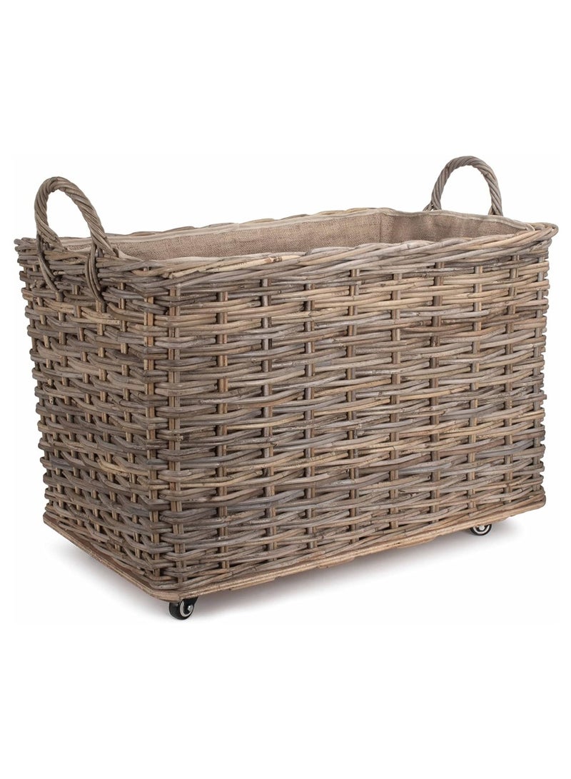 Suncoast Marcia Rattan Rectangle Basket With Wheels (L)  - Image 1