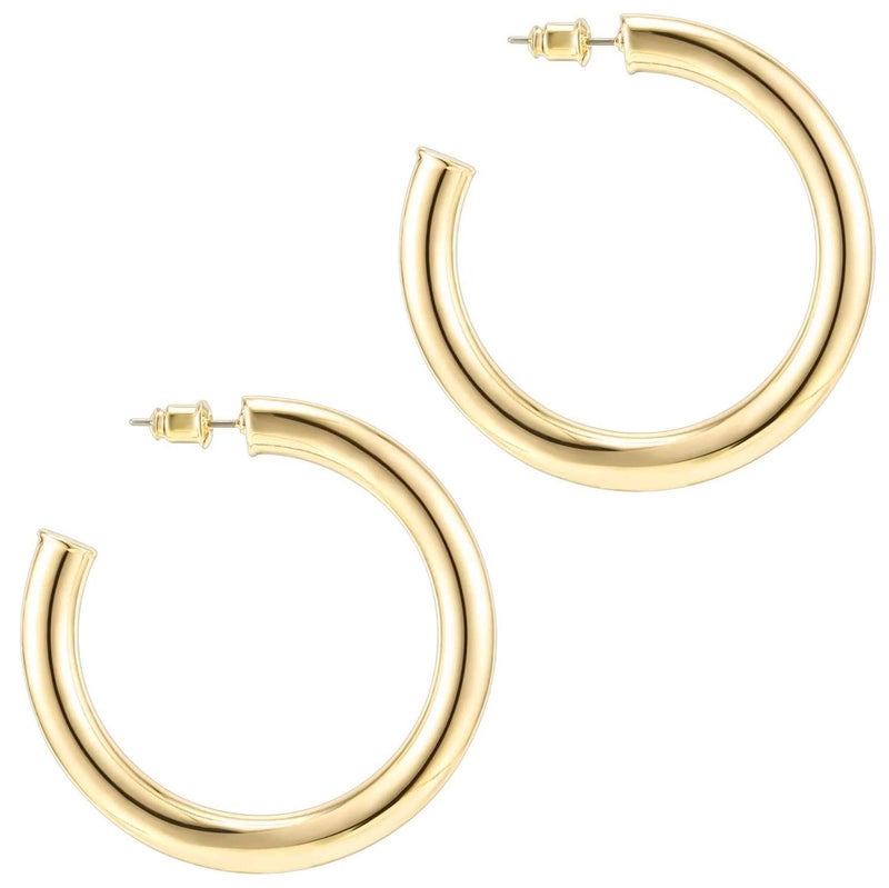 PAVOI 14K Yellow Gold Plated Lightweight Chunky Open Hoops - Gold Earrings for Women - 50mm Thick Infinity Hoops - Image 1