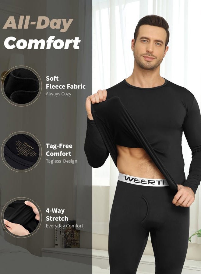WEERTI Thermal Underwear for Men Long Johns with Fleece Lined Base Layer Men Cold Weather Top Bottom, Black, 3XL - Image 2