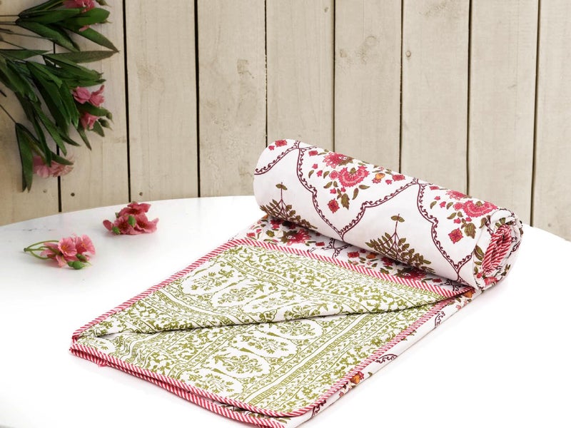 RRC Cotton Reversible Dohar Single Bed, Soft Lightweight Bed Blanket, AC Dohar Blanket for Summers/Winter 57X87(Inches) Flannel Dohar Throws for Bed - Image 1