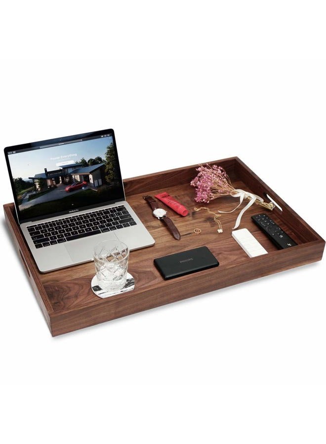MAGIGO 28 x 18 Inches Extra Large Rectangle Black Walnut Wood Ottoman Tray with Handles, Serve Tea, Coffee or Breakfast in Bed, Classic Wooden Decorative Serving Tray - Image 5