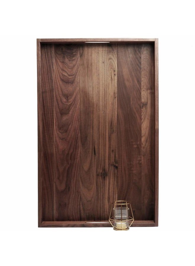 MAGIGO 28 x 18 Inches Extra Large Rectangle Black Walnut Wood Ottoman Tray with Handles, Serve Tea, Coffee or Breakfast in Bed, Classic Wooden Decorative Serving Tray - Image 1