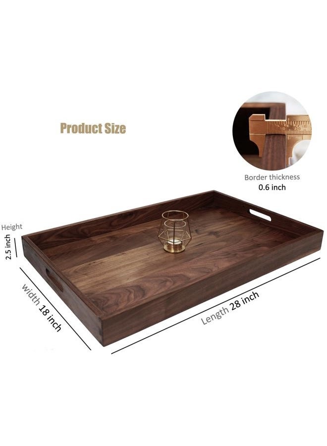 MAGIGO 28 x 18 Inches Extra Large Rectangle Black Walnut Wood Ottoman Tray with Handles, Serve Tea, Coffee or Breakfast in Bed, Classic Wooden Decorative Serving Tray - Image 2