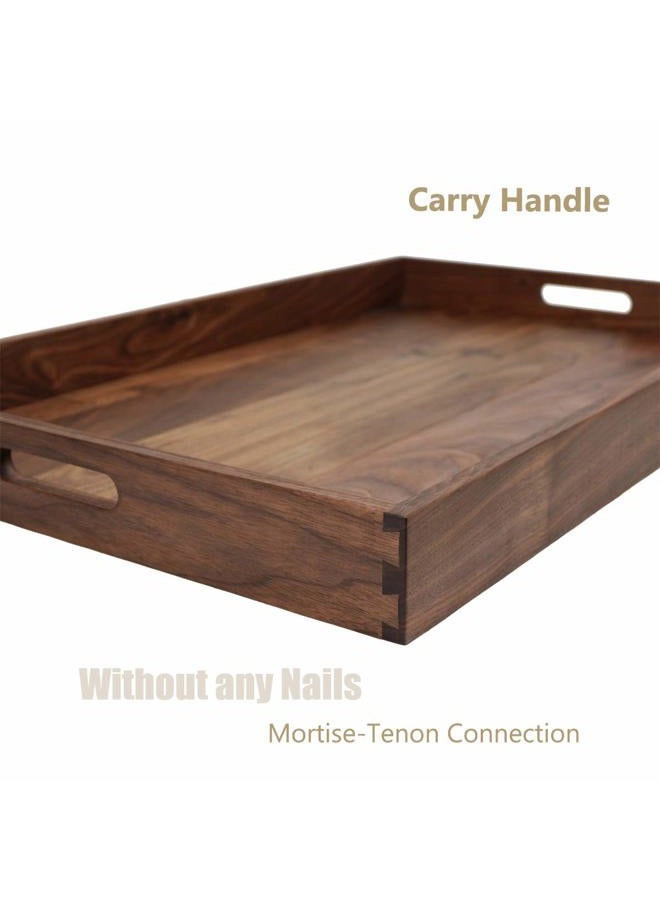 MAGIGO 28 x 18 Inches Extra Large Rectangle Black Walnut Wood Ottoman Tray with Handles, Serve Tea, Coffee or Breakfast in Bed, Classic Wooden Decorative Serving Tray - Image 3