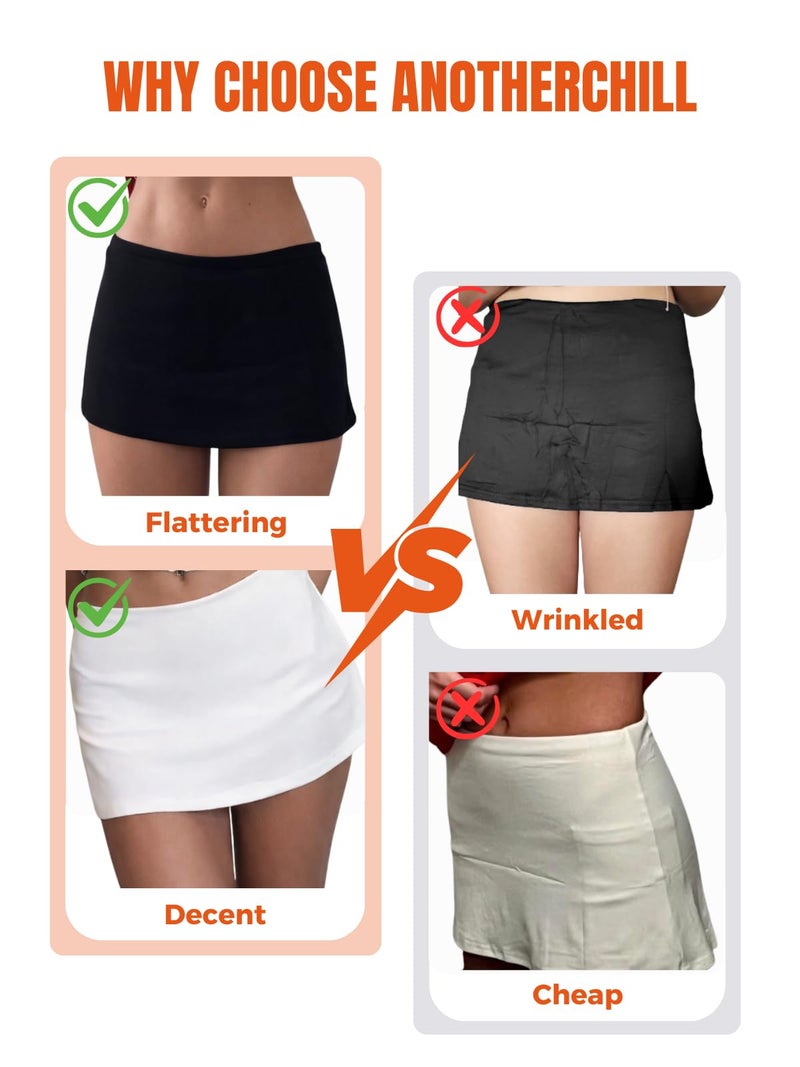 AnotherChill Women's Low Waist Micro Mini Skorts Skirt with Built-in Shorts Sexy Stretch Black Skirts Basic Summer Outfits (Black, X-Small) - Image 5