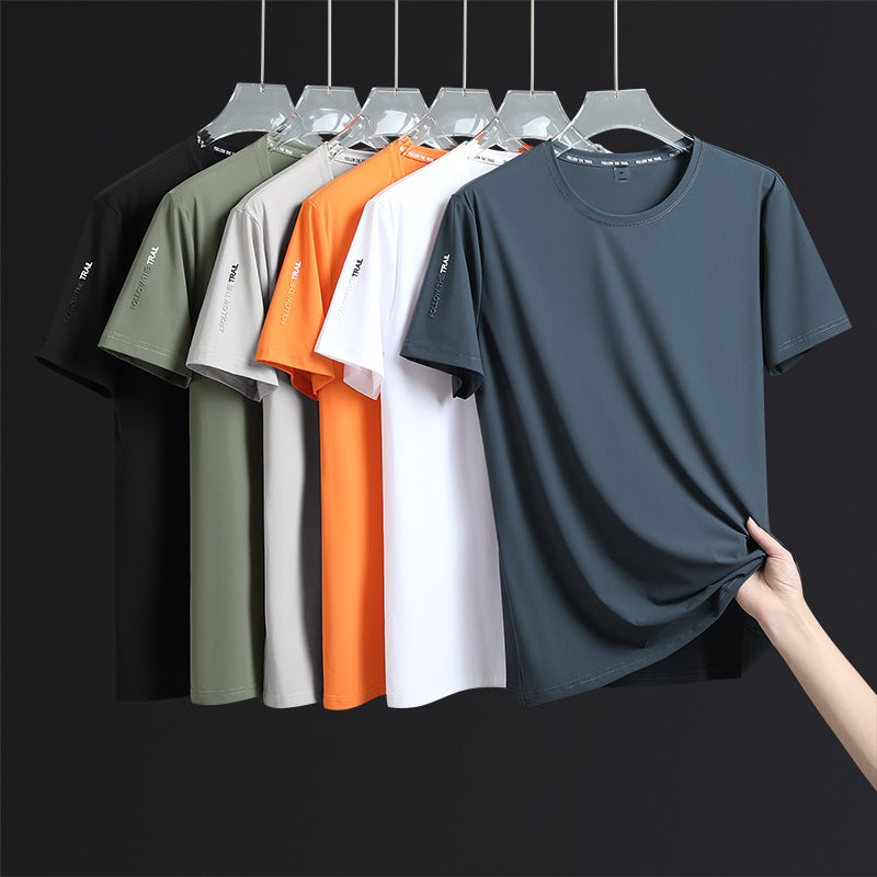 Style Small Pudding New Nylon Single Top Breathable Ice Silk T-Shirt Men'S Summer Quick-Drying Short-Sleeved Men'S Round Neck - Image 2