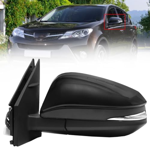 LEAVAN Left Driver Side Mirror Fits 2013-2015 Toyota RAV4, with Power Heated Turn Signal and Manual Folding Without Blind Spot Match Black Replace 87940-42B50 (7Pins) (Left/Driver Side) - Image 1