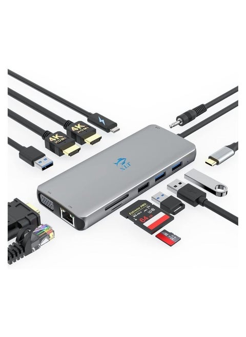 13 في 1 USB C hub USB C Docking Station إلى Dual HDMI DisplayPort محول متوافق