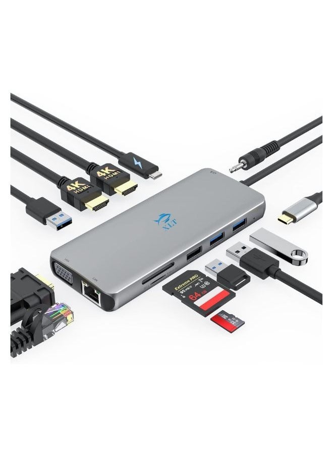 13 في 1 USB C hub USB C Docking Station إلى Dual HDMI DisplayPort محول متوافق