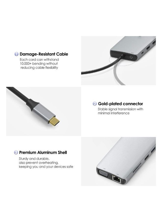 13 في 1 USB C hub USB C Docking Station إلى Dual HDMI DisplayPort محول متوافق