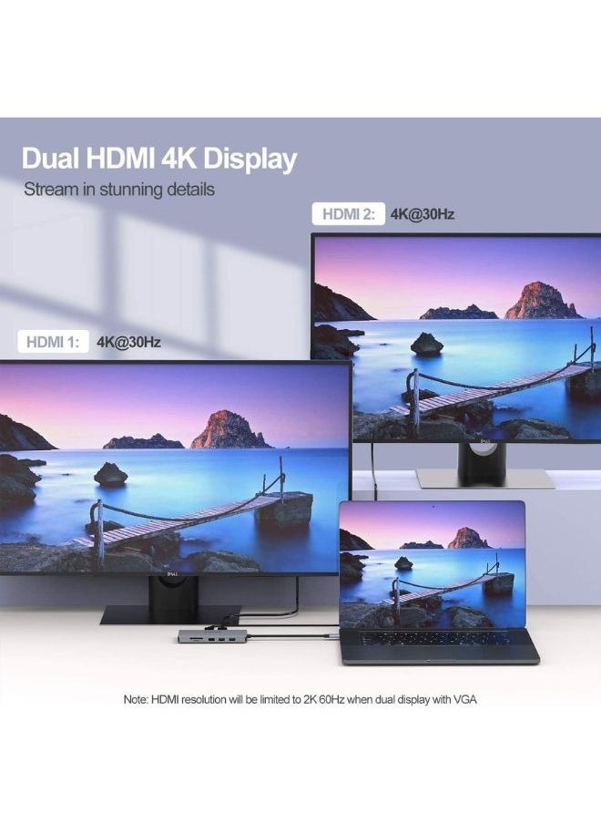 13 في 1 USB C hub USB C Docking Station إلى Dual HDMI DisplayPort محول متوافق