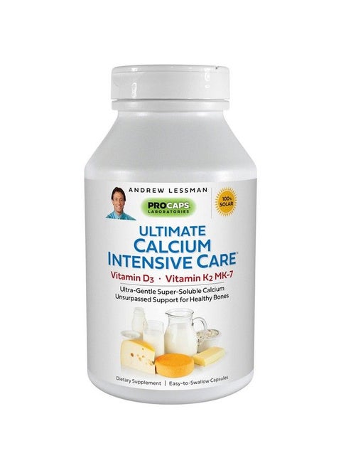 Ultimate Calcium Intensive Care With Vitamin D3 & K2 Mk7 120 Mcg 180 Capsules Bone And Skeleton Health Essentials. Gentle Easy To Swallow Super Soluble. No Additives