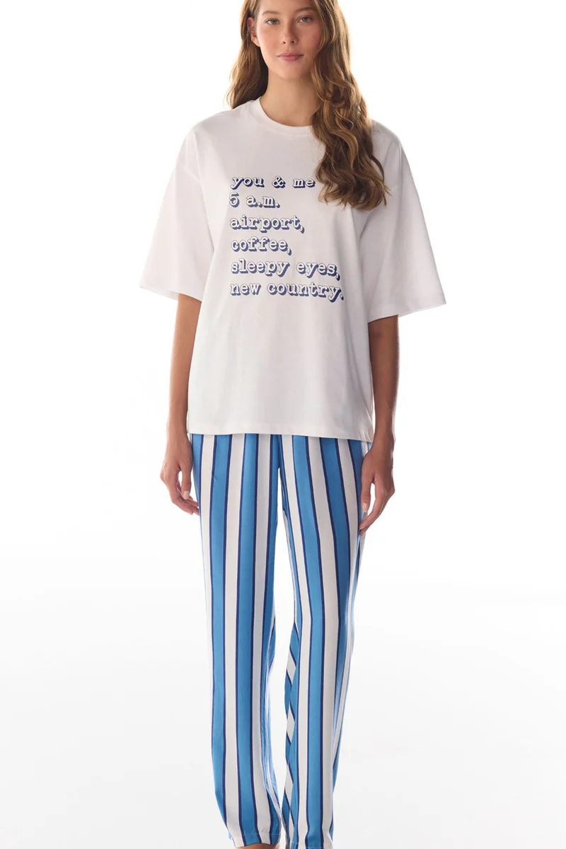 بنتي PENTI Vacation Slogan Printed Short Sleeve T-Shirt Pajama Top