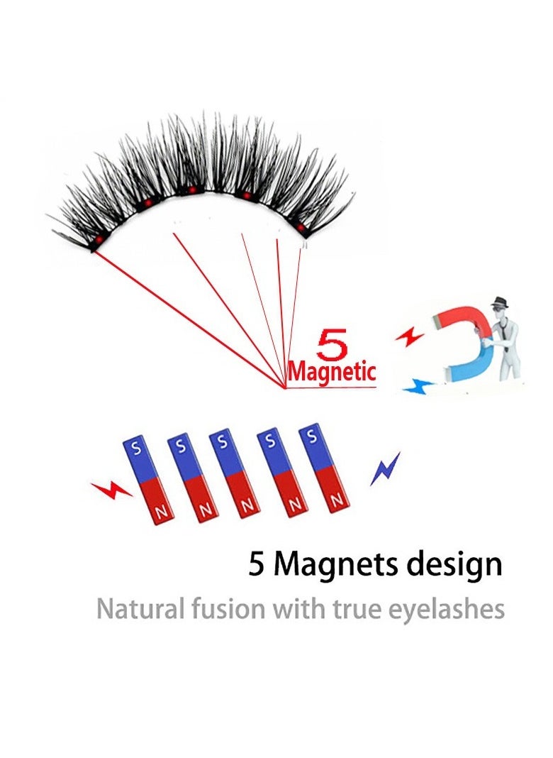 Eyelashes  Curler natural Set  Black, lightweight magnetic eyelashes with a natural appearance, 4 pairs of reusable false eyelashes set, no glue required, reusable, easy to use 4 pairs