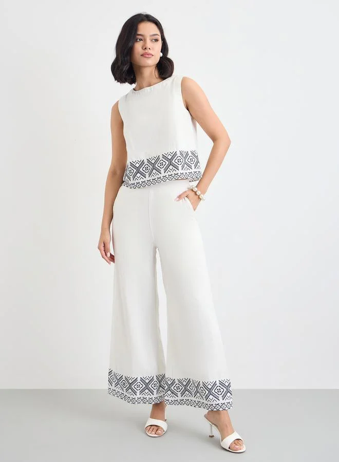 ستايلي Styli Women Border Print Sleeveless Top and Pants Co-Ords