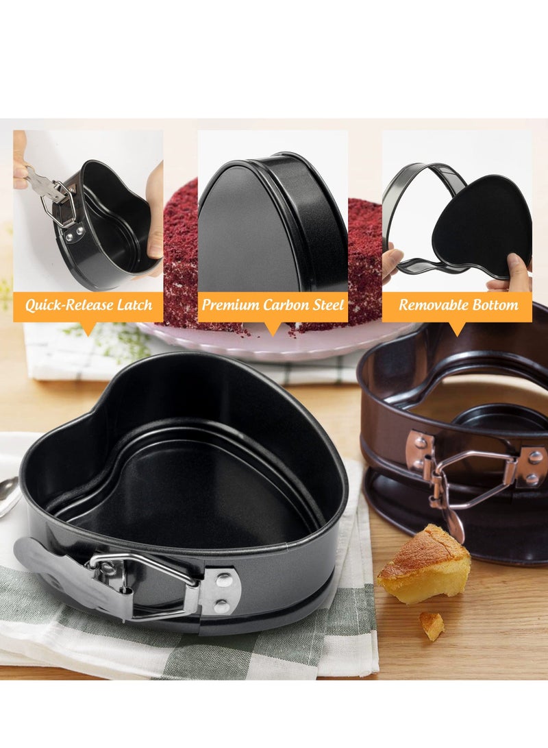 4 Pieces Love Heart Shape Springform Pan Mini 4 Inches Non-Stick Carbon Steel Cake Pan Tin Mold Baking Cheese Bread Jelly Tray - Image 4
