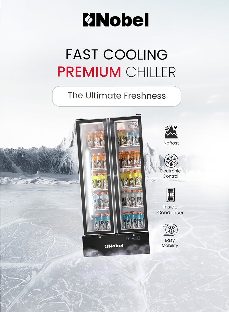 Nobel 700L Gross / 436L Net Capacity Double Door Upright Chiller, Electronic Control, R290 Refrigerant 436 L 300 W NSF850 Black/White - Image 3