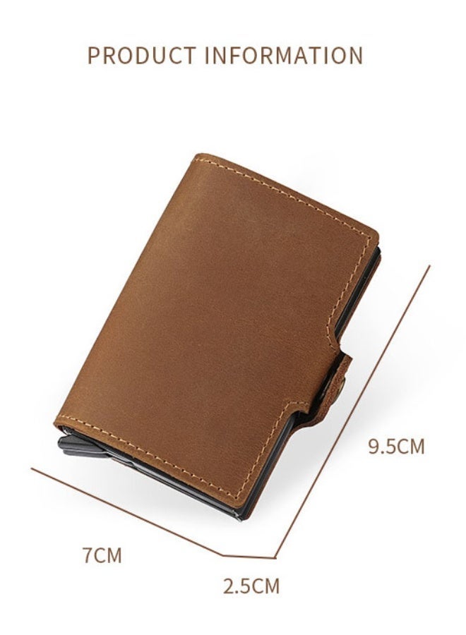 PLUSOX Credit Card Holder, Radio Id Blocking Pop-Up Card Holder, Commercial Holder Wallet Leather With Coin Pocket For Storing Banknotes, Coins, And Debit Cards, Brown - Image 4