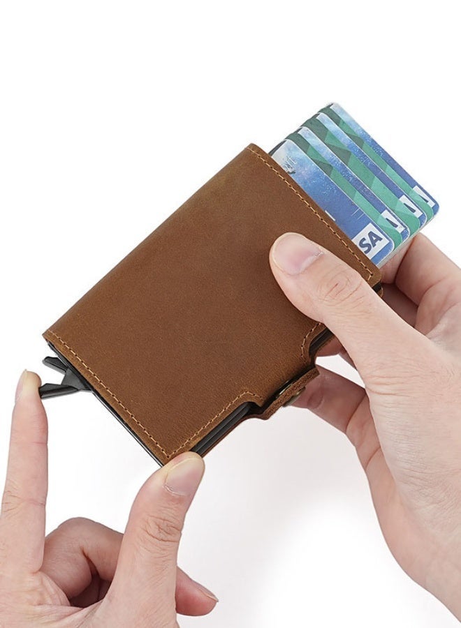 PLUSOX Credit Card Holder, Radio Id Blocking Pop-Up Card Holder, Commercial Holder Wallet Leather With Coin Pocket For Storing Banknotes, Coins, And Debit Cards, Brown - Image 5