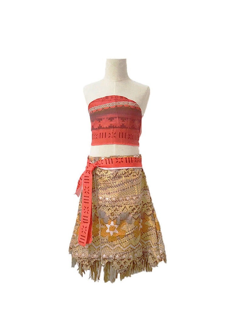 Loquat Muababy Moana Girls Adventure Outfit Cosplay Costume Skirt Set With Wig - Image 2