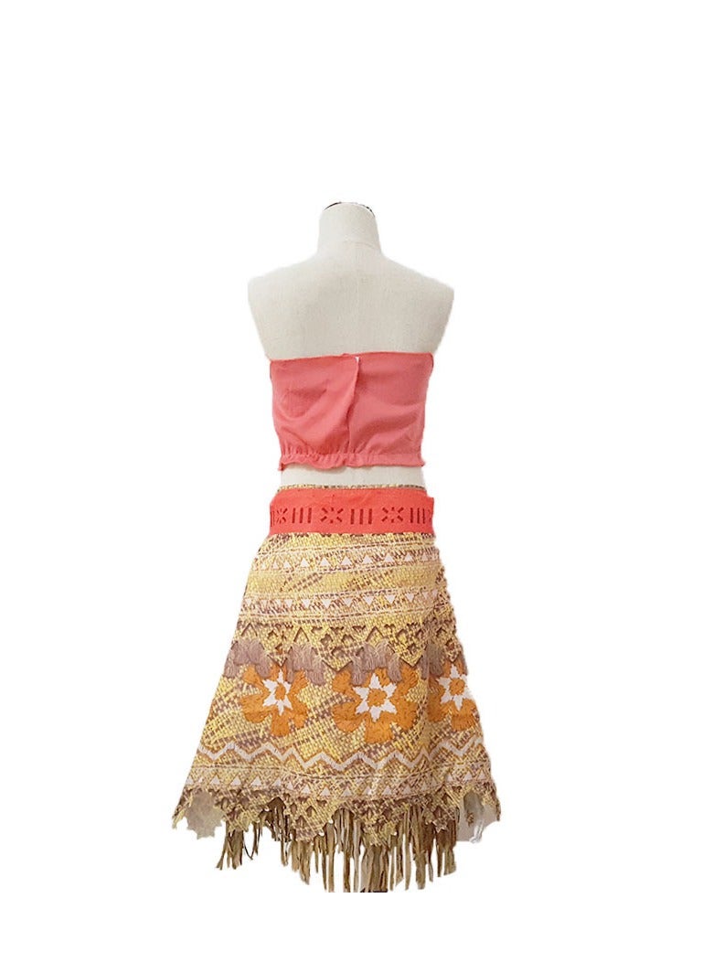 Loquat Muababy Moana Girls Adventure Outfit Cosplay Costume Skirt Set With Wig - Image 4