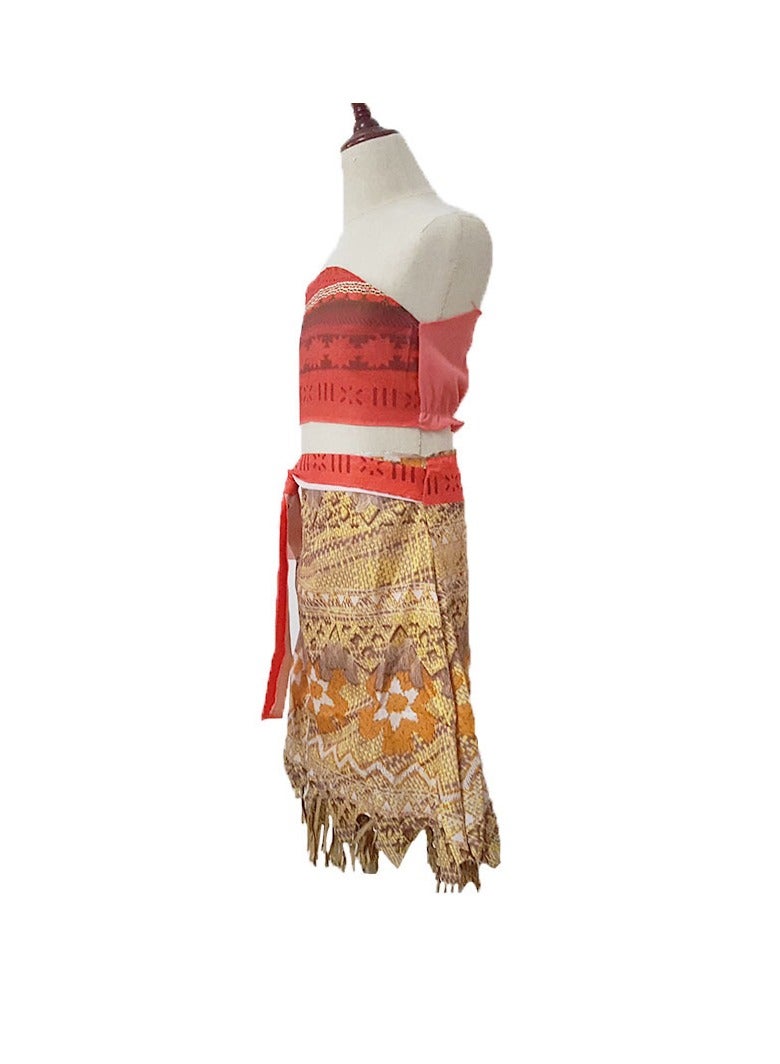 Loquat Muababy Moana Girls Adventure Outfit Cosplay Costume Skirt Set With Wig - Image 3