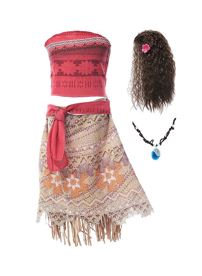 Loquat Muababy Moana Girls Adventure Outfit Cosplay Costume Skirt Set With Wig - Image 1