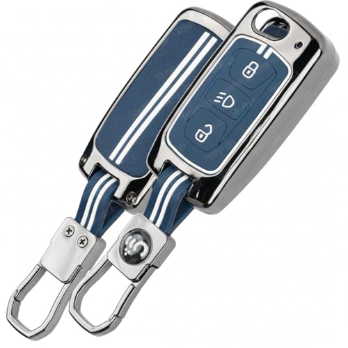 SHOPOFLUX Metal Key Cover Compatible with Tata Tiago | Nexon | Altroz | Curvv | Safari | Storme | Zest | Bolt | Tigor | Punch | Hexa 3 Button Flip Key (Metal Blue Silicone) - Image 1