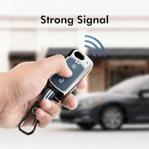 SHOPOFLUX Metal Key Cover Compatible with Tata Tiago | Nexon | Altroz | Curvv | Safari | Storme | Zest | Bolt | Tigor | Punch | Hexa 3 Button Flip Key (Metal Blue Silicone) - Image 3