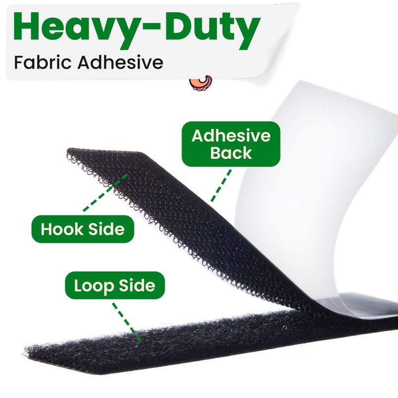 ECOHomes (1x4 Inch, 16 Sets) Strips with Adhesive for Fabric, No Sew Stick On for Fabric, Sticky Back for Clothes, Curtains - Heavy Duty Double Sided Hook and Loop Hem Tape Fasteners, No Sewing No Iron, Black - Image 5