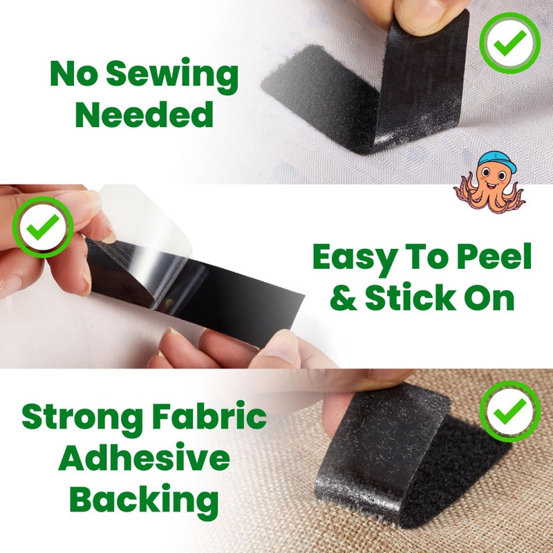 ECOHomes (1x4 Inch, 16 Sets) Strips with Adhesive for Fabric, No Sew Stick On for Fabric, Sticky Back for Clothes, Curtains - Heavy Duty Double Sided Hook and Loop Hem Tape Fasteners, No Sewing No Iron, Black - Image 3