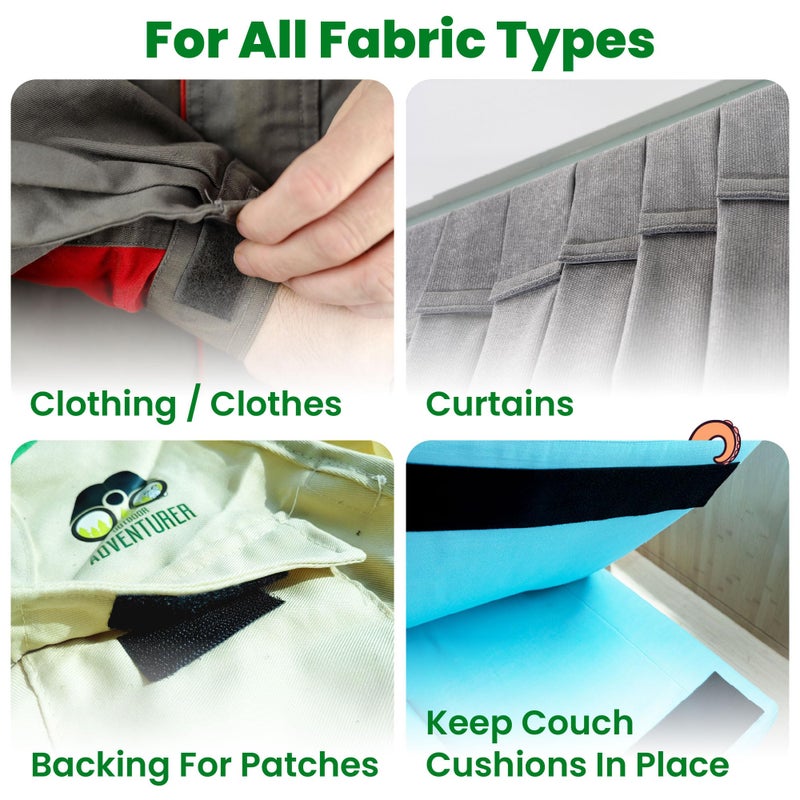 ECOHomes (1x4 Inch, 16 Sets) Strips with Adhesive for Fabric, No Sew Stick On for Fabric, Sticky Back for Clothes, Curtains - Heavy Duty Double Sided Hook and Loop Hem Tape Fasteners, No Sewing No Iron, Black - Image 2