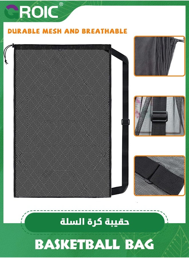 GROIC Heavy Duty Mesh Ball Bag, Sports Equipment Storage Organizer Hold for Soccer, Basketball, Volleyball,Football, Baseball and Swimming, Gears with Adjustable Strap  - Image 4