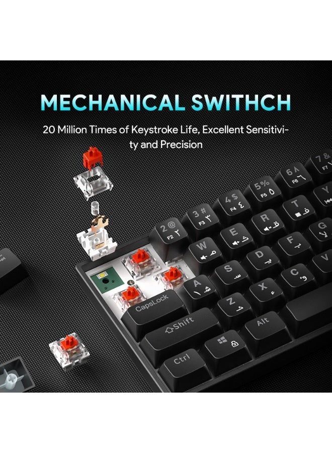 UCHUANG 68-Key English Arabic Mechanical Keyboard, Red Switch Hybrid Light Compact Mini Wired Keyboard for PC, Mac E-sports Portable Gaming Keyboard - Black - Image 2