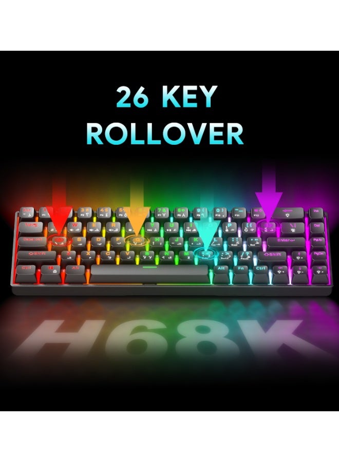 UCHUANG 68-Key English Arabic Mechanical Keyboard, Red Switch Hybrid Light Compact Mini Wired Keyboard for PC, Mac E-sports Portable Gaming Keyboard - Black - Image 5