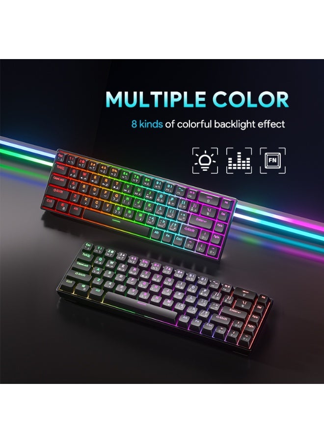 UCHUANG 68-Key English Arabic Mechanical Keyboard, Red Switch Hybrid Light Compact Mini Wired Keyboard for PC, Mac E-sports Portable Gaming Keyboard - Black - Image 3