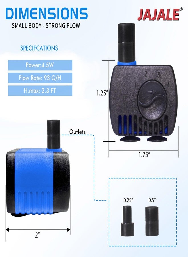 JAJALE 80 GPH Submersible Water Pump - Adjustable Quite Aquariums, Fountains, Hydroponics, and Pond Pump, 2.25 ft Lift, 4.5W - Image 2