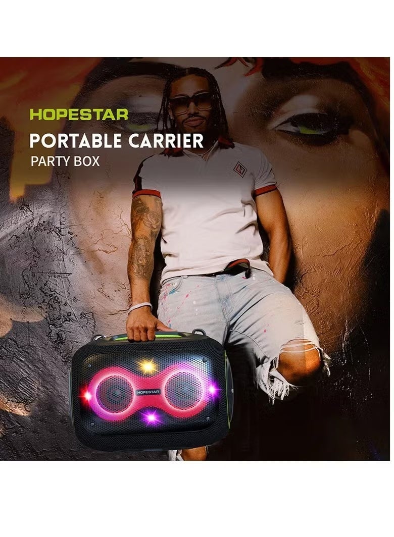 HOPESTAR Party Box 120W Portable Bluetooth Speaker with Dual Wireless Microphones, 20W Fast Charging, IPX6 Waterproof, 10-Hour Playtime, RGB Lights – Ideal for Outdoor, Karaoke, - Image 4