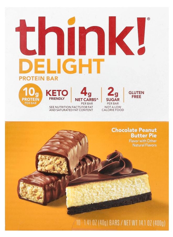 Think Delight Protein Bar Chocolate Peanut Butter Pie  10 Bars 1.41 oz (40 g) Each