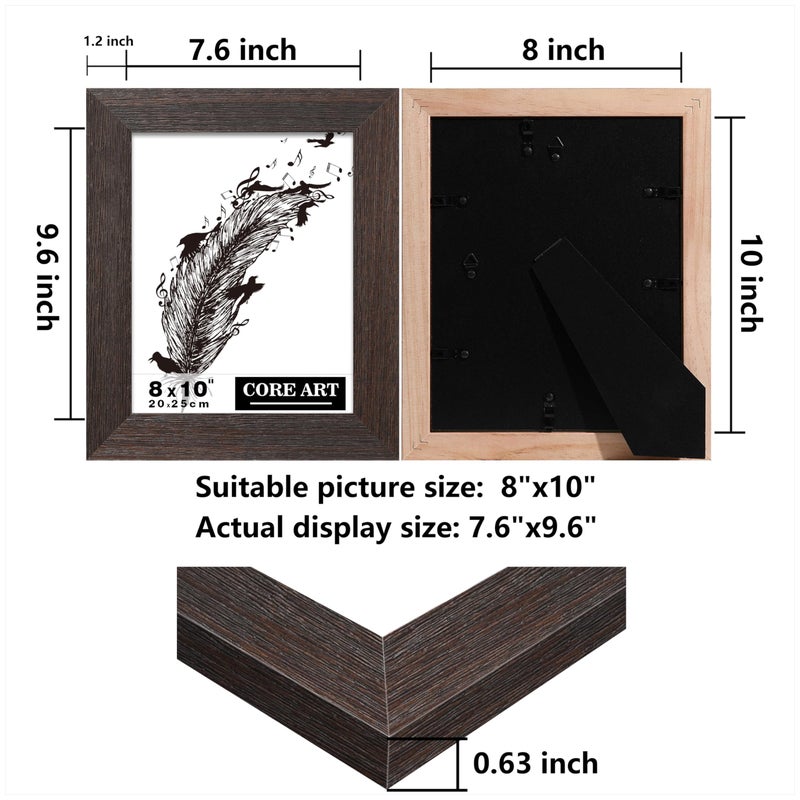 CORE ART 8x10 Picture Frame  Handmade Wood Rustic Brown Photo Frame Set of 2  High Definition Semi-tempered Glass Wall or Tabletop Display - Image 2