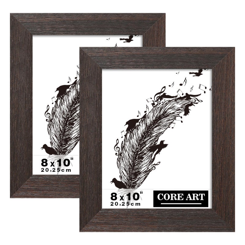 CORE ART 8x10 Picture Frame  Handmade Wood Rustic Brown Photo Frame Set of 2  High Definition Semi-tempered Glass Wall or Tabletop Display - Image 1