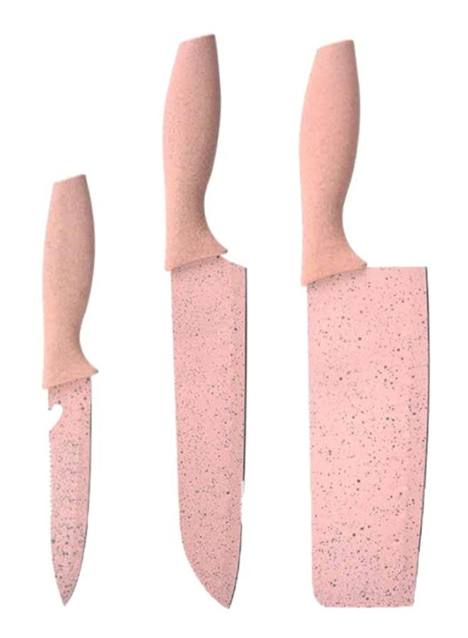 RollsTimi  7-Piece Wheat Straw Kitchen Knife With Cutting Board Set Pink 21.5x32x32cm - Image 3
