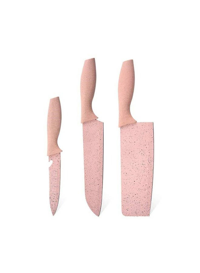 RollsTimi  7-Piece Wheat Straw Kitchen Knife With Cutting Board Set Pink 21.5x32x32cm - Image 4