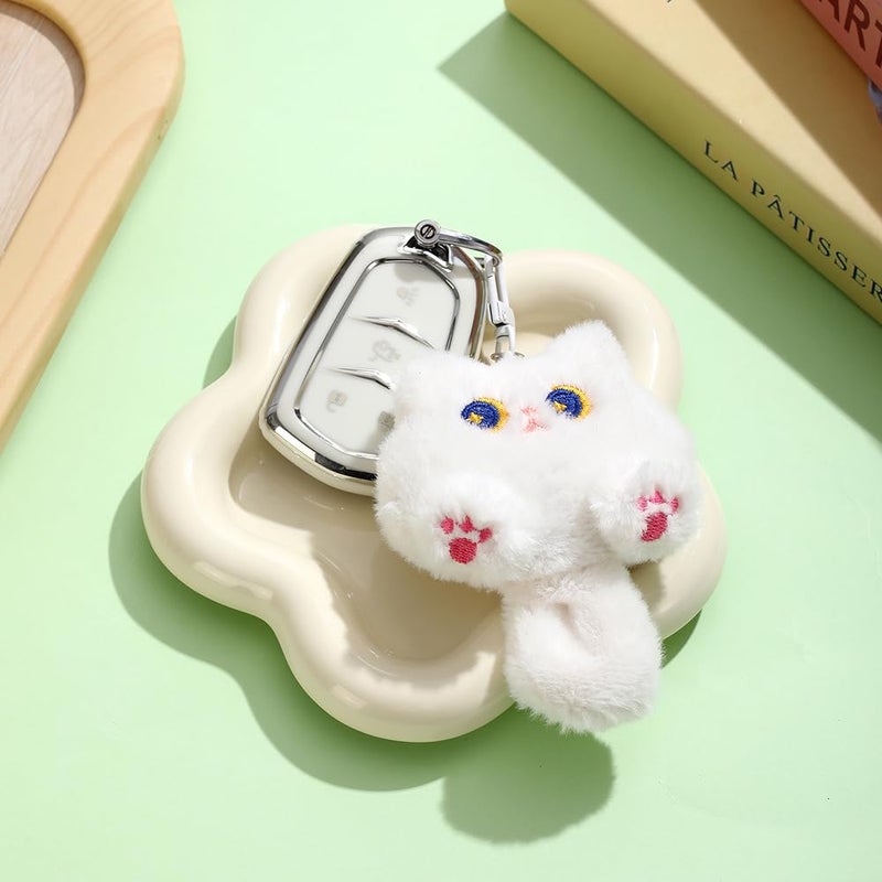 Dhdfisd Cute Cat Plush Keychain Kawaii Cartoon Inspired Cat Bag Charm Car Key Handbag Wallet Charm for Women Christmas Gift(White plush) - Image 2
