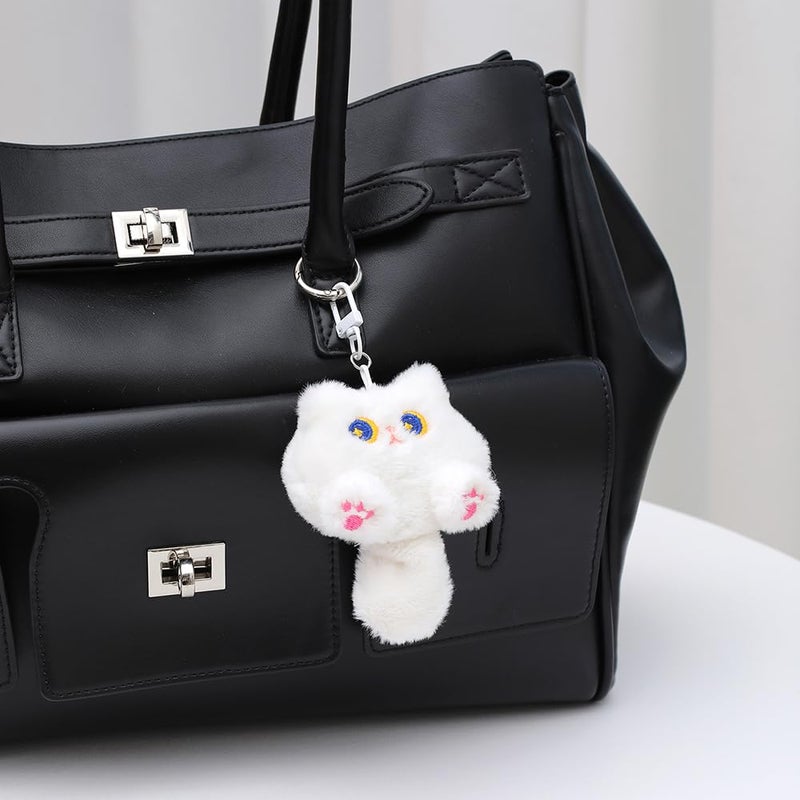 Dhdfisd Cute Cat Plush Keychain Kawaii Cartoon Inspired Cat Bag Charm Car Key Handbag Wallet Charm for Women Christmas Gift(White plush) - Image 3
