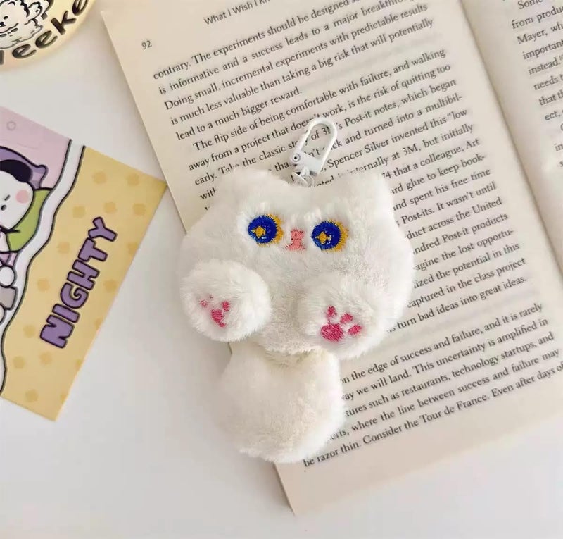 Dhdfisd Cute Cat Plush Keychain Kawaii Cartoon Inspired Cat Bag Charm Car Key Handbag Wallet Charm for Women Christmas Gift(White plush) - Image 5