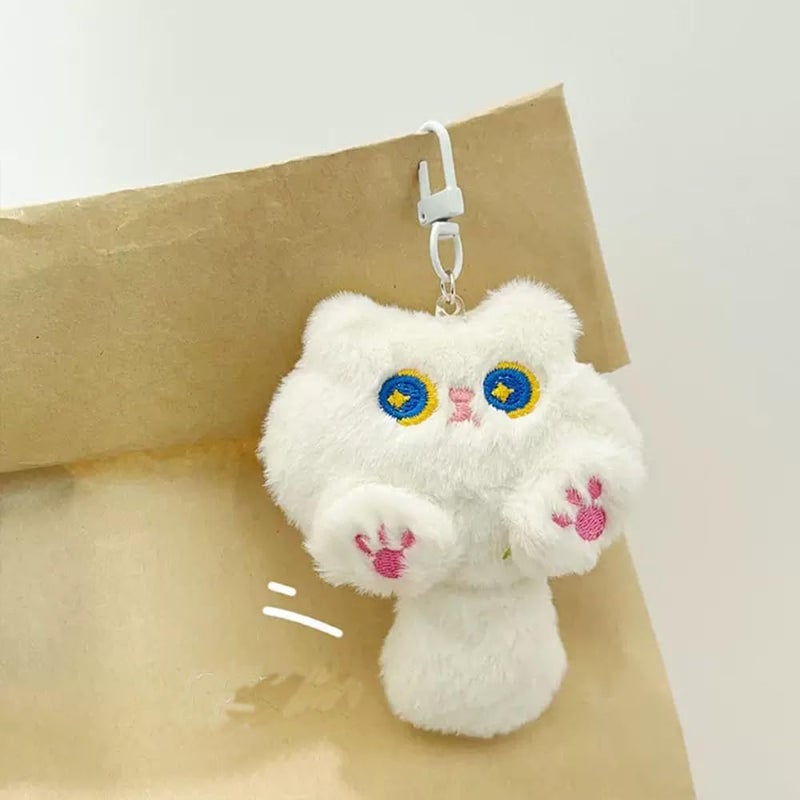 Dhdfisd Cute Cat Plush Keychain Kawaii Cartoon Inspired Cat Bag Charm Car Key Handbag Wallet Charm for Women Christmas Gift(White plush) - Image 4