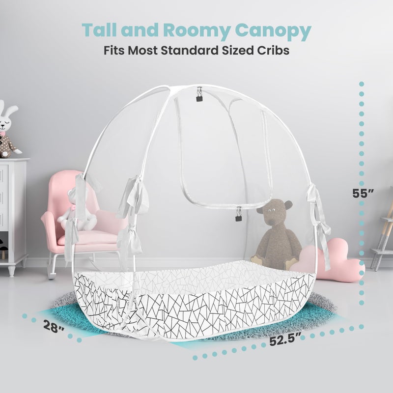 Pro Baby Safety Pop Up Crib Tent, Fine Mesh Crib Netting Cover to Keep Baby from Climbing Out, Prevent Falls and Mosquito Bites, Safety Net Canopy - Sturdy  Stylish Infant Crib Topper - Image 3