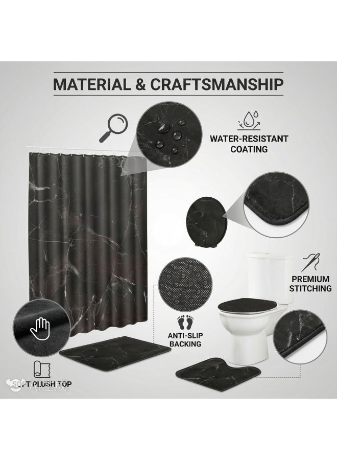 الأزرق جي دبليو 4 قطع ستارة دش مقاومة للماء وغطاء غطاء المرحاض غطاء المرحاض سجادة حمام مانعة للانزلاق إكسسوارات ديكور الحمام - Image 3