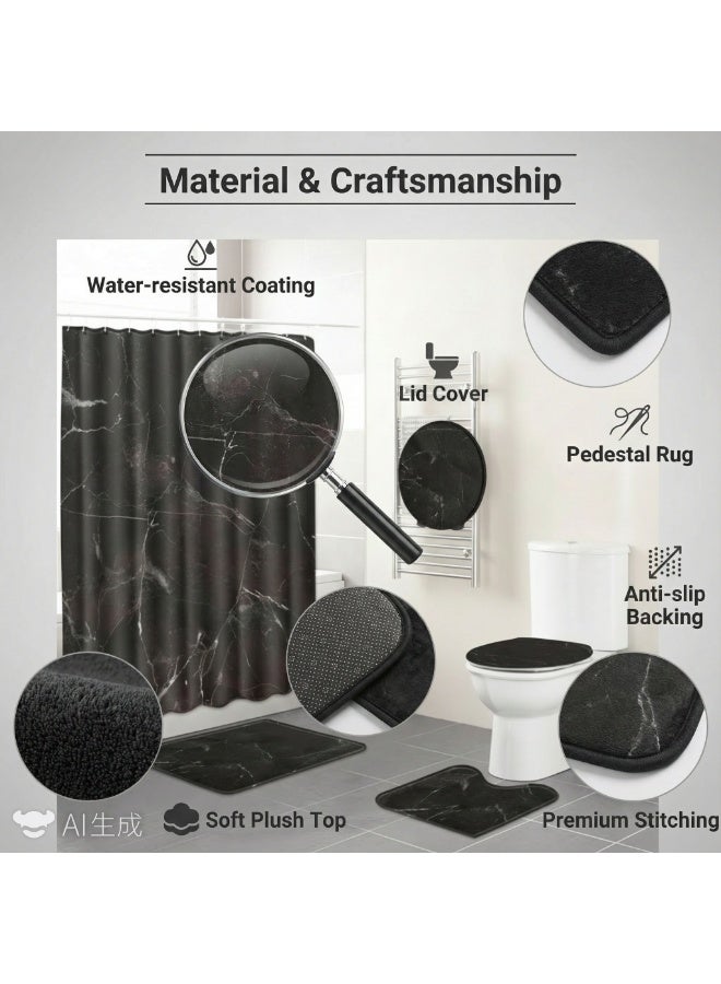 الأزرق جي دبليو 4 قطع ستارة دش مقاومة للماء وغطاء غطاء المرحاض غطاء المرحاض سجادة حمام مانعة للانزلاق إكسسوارات ديكور الحمام - Image 4